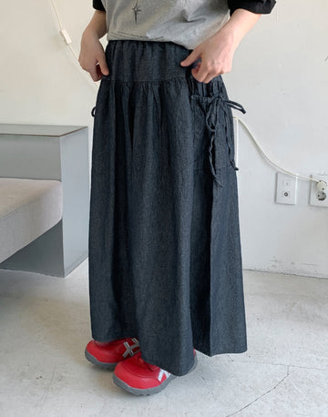 Fruity ribbon banding cargo flare long skirt